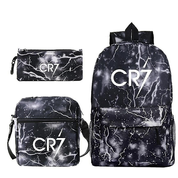 3-pack Cristiano Ronaldo Cr7 skolväska för pojkar och flickor, ny modell, skolväska, Cr7 mode-ryggsäck - WELLNGS CR7 Dark gray