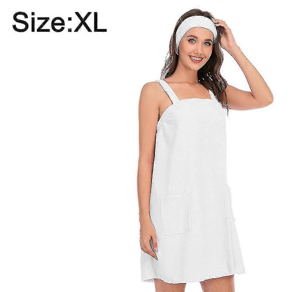 Dame Badekåbe/Brusewrap Kjole med Stropper, Letvægts Knælang Wrap Kjole, a-WELLNGS White Xl