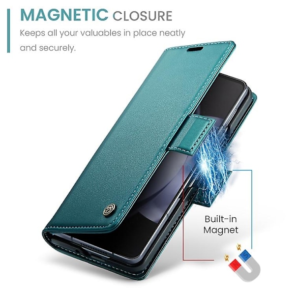 För Samsung Galaxy Z Fold5 CaseMe 023 Fjärilspänne Lychee Grain RFID Stöldskydd Läder Telefonfodral-WELLNGS Pearly Blue
