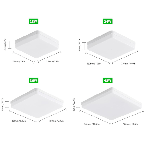 LED-loftslampe til montering i loftet 48w firkantet loftslampe til køkken soveværelse gang (2800-3200k varmt lys)-WELLNGS Warm white 48W