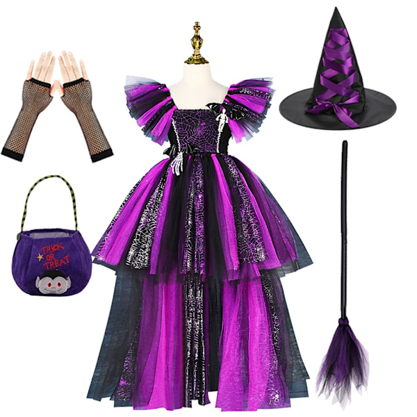 Disney Heks Kostyme Jenter Lilla Mesh Hageslep Kjole Maleficent Deluxe Jenter Fancy Halloween Fest Barnas Rollespill Kostyme  03-WELLNGS Witch Sets 03 12-13Y