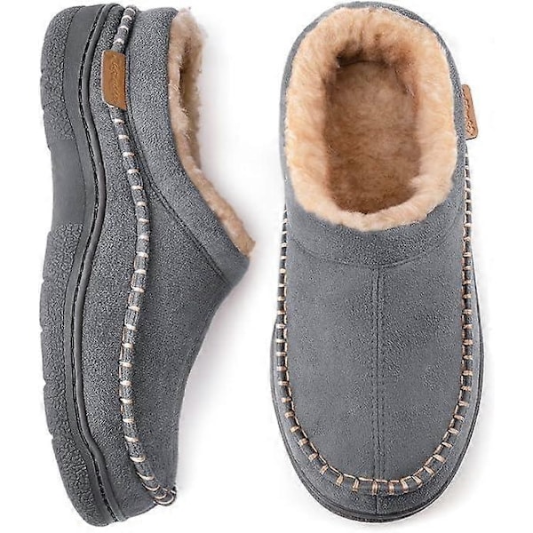 Mænds Mocassin-Tøfler, Indendørs/Udendørs Varme Plys Bløde Hjemmesko, Fluffy Bredsålede Tøfler - WELLNGS Grey 7-8