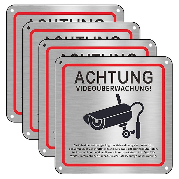 Video Surveillance Sign, Video Surveillance Private Property, 15 X 15 cm Metal Warning Video Surveillance Sign 4pack-WELLNGS