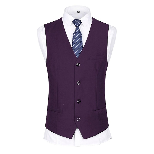 Allthemen Herre Dress for Bryllup Fest Middag 3-Delers Dress Blazer Vest Bukse 9 Farger-WELLNGS Purple S