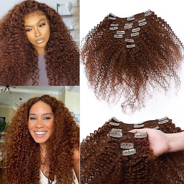 8 st Afro Curly Clip In Mänskligt Hår Extensions Brasilianskt Hår-WELLNGS auburn 22inch