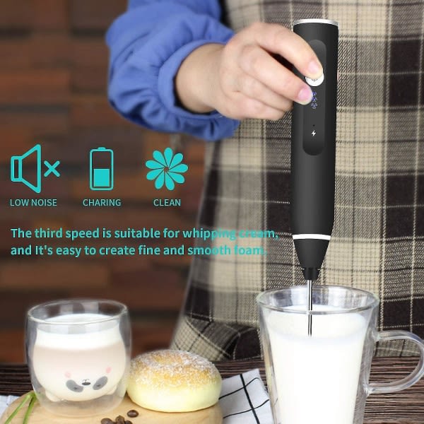 i 1 handhållen elektrisk mjölkskummare USB uppladdningsbar mjölkskummare-WELLNGS