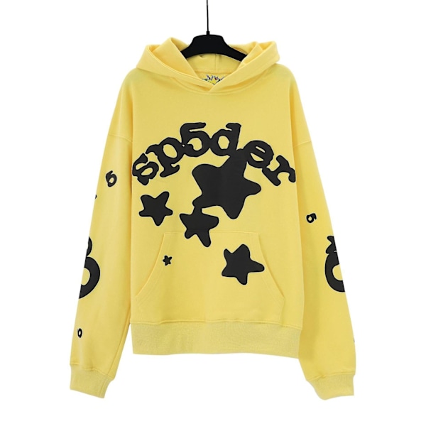 Stjerneprint Brev Edderkoppnett Print Hoodie for Menn og Kvinner Hip Hop Løs Mesh Print Tynn Genser Hoodie-WELLNGS Yellow 145 L