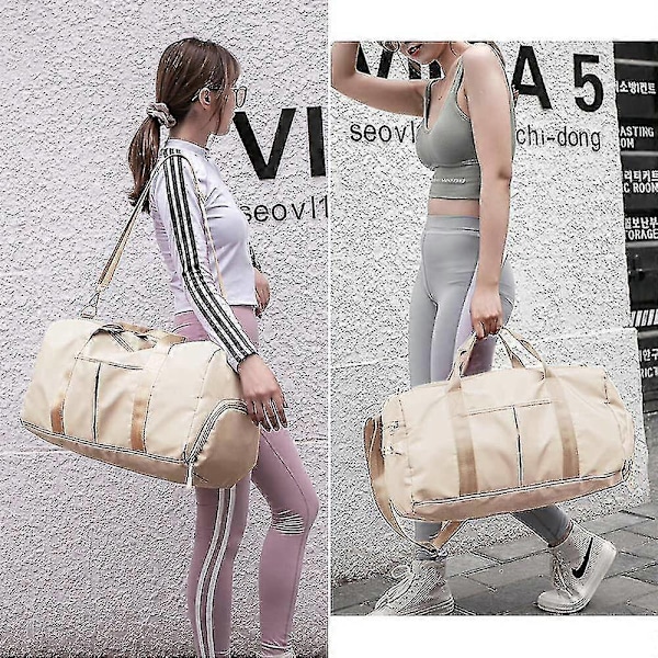 Unisex Liten Treningsbag, Sports- og Weekendtur Treningsbag, Vanntett Duffelbag med Sko- og Vått Klærrom (Beige) - WELLNGS Beige