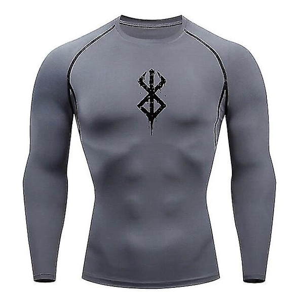 Mænds Kompression T-shirt Langærmet Anime Berserk Guts Sport Hurtigtørrende T-shirts Atletisk Fitness Stramme Undertøj Toppe Tee Mænd-WELLNGS jinCX01 Gray1 XXL