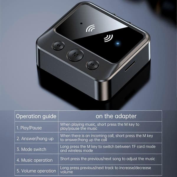 3.5 AUX Lydadapter RCA TF/U-Disk FM Mikrofon Trådløs Transceiver LED Display-WELLNGS