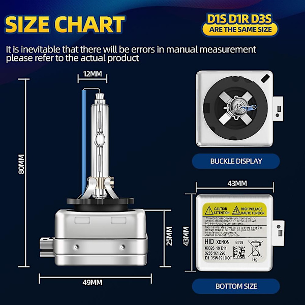 2 stk. D1S D1R HID Xenon-pærer til bil, 35W D1-hovedlykt, 3000K 4300K 5000K 6000K 8000K 10000K 12000K Auto 12V - WELLNGS D1R 4300 K