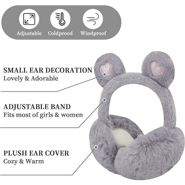Varma öronkåpor, hopfällbara tecknade varma öronkåpor för vintern, fluffiga och mjuka öronkåpor för barn och kvinnor (vita)-WELLNGS