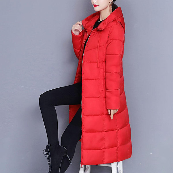 Kvinners vinter dunjakke casual lang glidelås yttertøy puffer jakke egnet for venner samling slitasje-WELLNGS Red 2XL