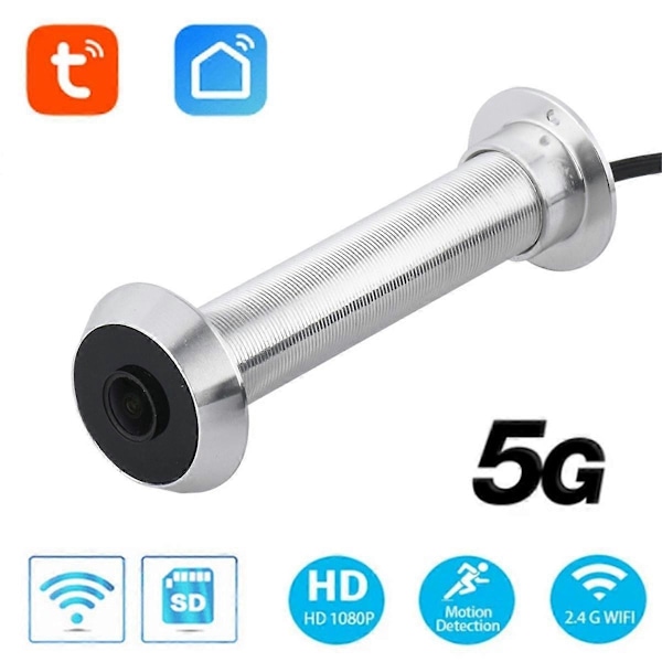 1080P Tuya Smart Life Kodin Digitaalinen Katsoja Kurkistusaukko Kamera Ovi Silmä WiFi IR Yönäkö Ovi Silmä Kamera EU-PISTOKE Hopea-WELLNGS