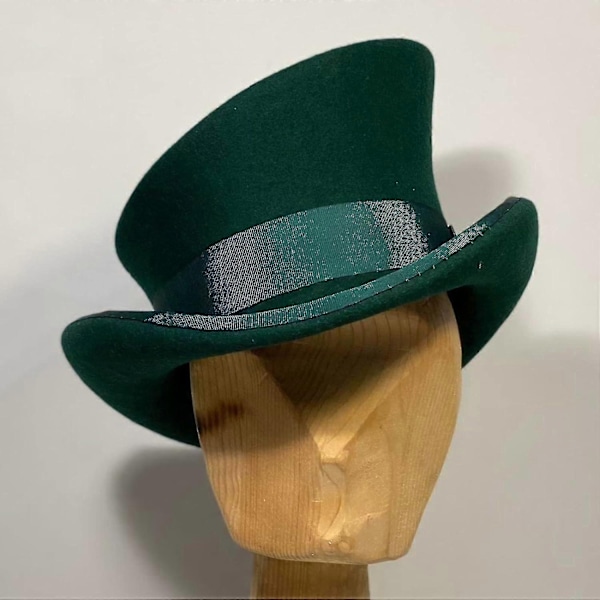 Epäsymmetrinen silinterihattu, villahattu, naisten, miesten, unisex-hattu, steampunk-hattu, silinterihattu, muoti, nauhakoristeinen hattu, päänsuoja miehille - WELLNGS Green