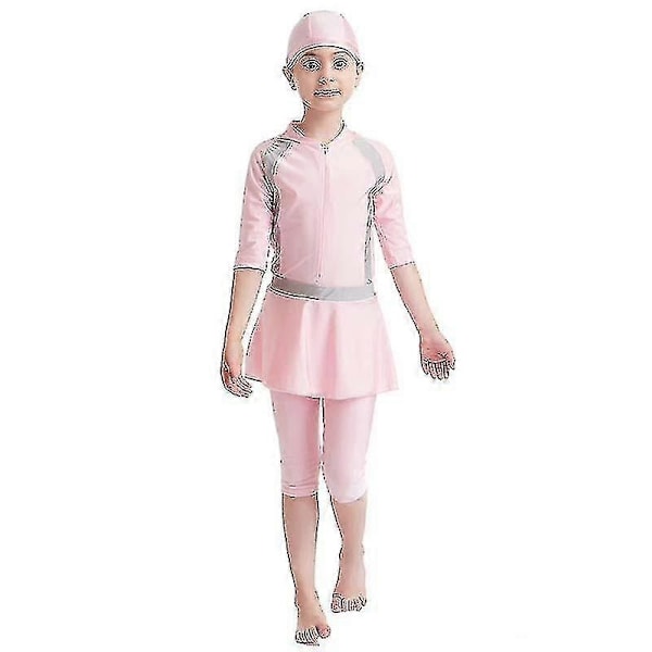 Flickors Badkläder Barnens Badkläder Enfärgad Burkini Badkläder Strandkläder - WELLNGS Pink 12-13 Years