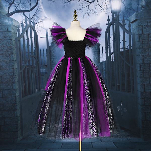 Disney Häxa Kostym Flickor Lila Nät Släpklänning Maleficent Deluxe Flickor Fint Halloween Party Barn Rollspel Kostym 09-WELLNGS Witch Sets 09 4-5Y