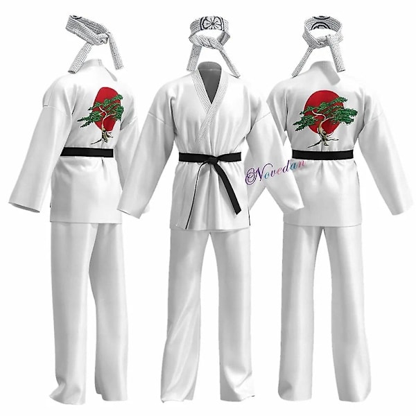 Karate Kid Cobra Kai Costume Kid Female Men Kimono Tory Nichols Daniel Larusso Cosplay Uniform Headband Halloween Party Outfit-WELLNGS White Karate Uniform Kids 140-150cm