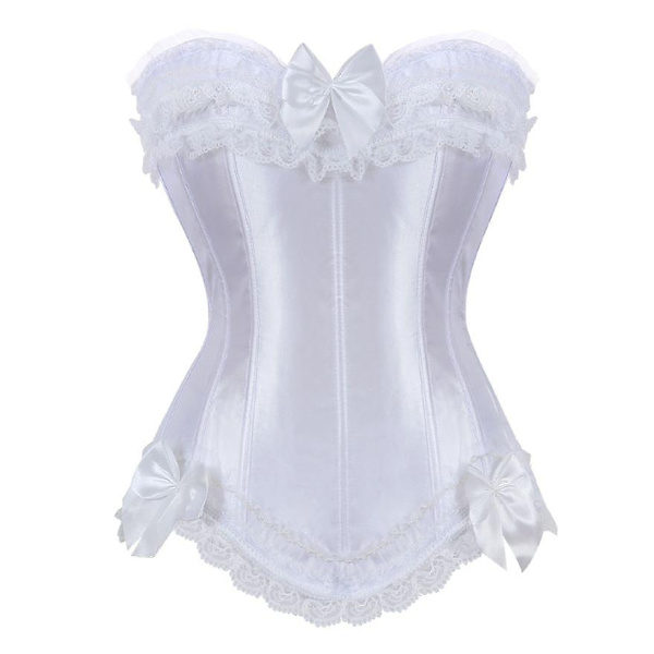 Satiininen pitsikoristeinen korsetti, ylävartalon korsetti, burlesque-korsetti, ylävartalon korsetti, vartalonmuotoilija, alusvaatteet, showtyttöjuhla-asu, pluskoko - WELLNGS White XL