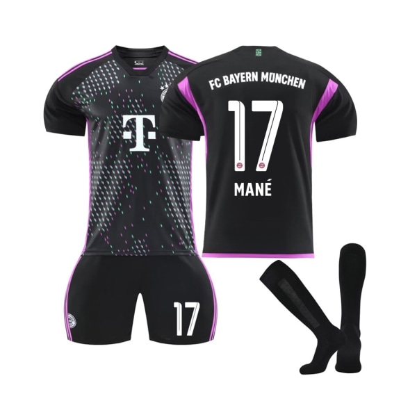 (2023/24 Bayern Away Mane #17 Fodboldtrøje Sæt til Børn og Voksne M(170-175CM)