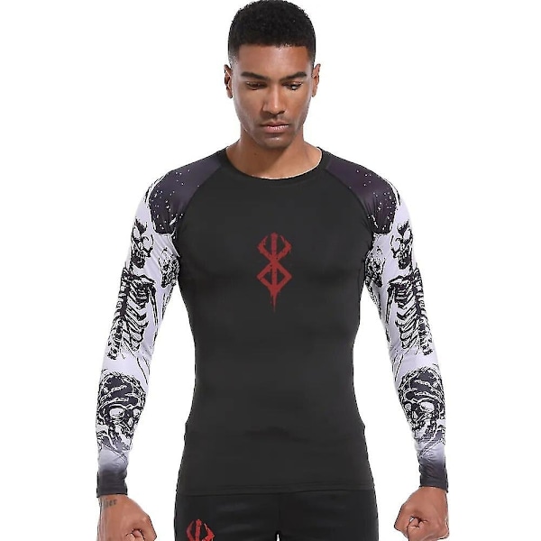 Mænds Kompression T-shirt Langærmet Anime Berserk Guts Sport Hurtigtørrende T-shirts Athletic Gym Stramme Undershirts  Toppe Tee Male-WELLNGS jinCX01 Black1 XXL