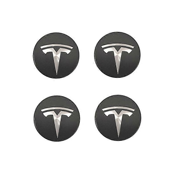 Lämplig för Tesla Model 3 hjulcentrumkåpa logotyp - mörkgrå silverlogotyp (fyra pack)-WELLNGS