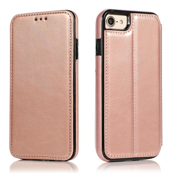 Kompatibel med Iphone 8 Plus Lommebok Etui med Kortholder, Støtte, Ultratynt Flip PU Lær Støtsikkert Deksel Dame Rosa-WELLNGS pink
