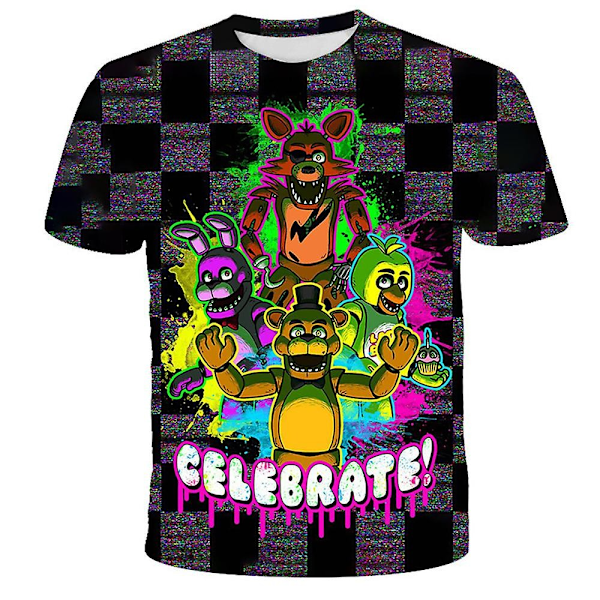 FNAF Five Nights at Freddy's Kids 3D T-skjorte med korte ermer, uformell topp for gutter og jenter, sommer-T-skjorter - WELLNGS B 9-10 Years