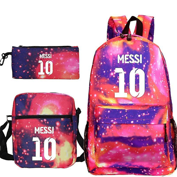 Lel Messi -reppu ympäri Lel Messi -opiskelijalaukku olkalaukku kynäkotelosetti kolme. Starry blue pattern 3