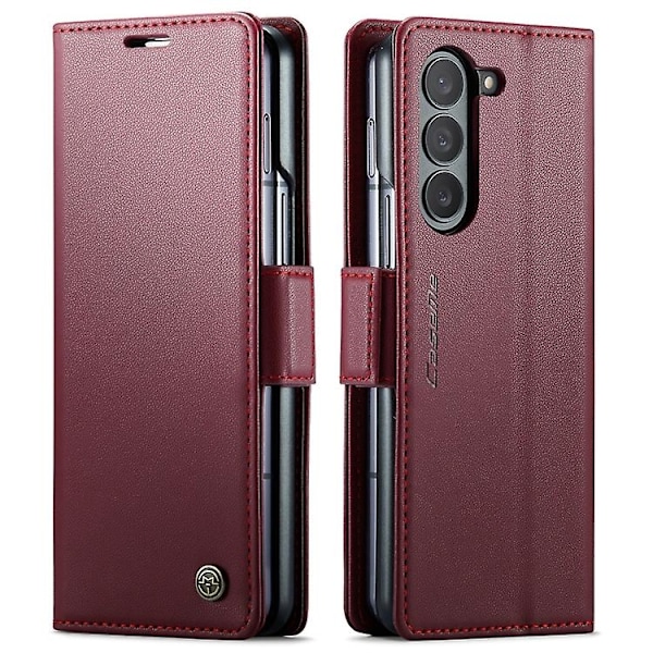 För Samsung Galaxy Z Fold5 CaseMe 023 Fjärilspänne Lychee Grain RFID Stöldskydd Läder Telefonfodral-WELLNGS Wine Red