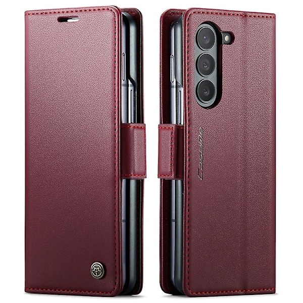 For Samsung Galaxy Z Fold5 CaseMe 023 Sommerfuglspenne Lychee Korn RFID Tyverisikkert Lær Telefondeksel - WELLNGS Wine Red