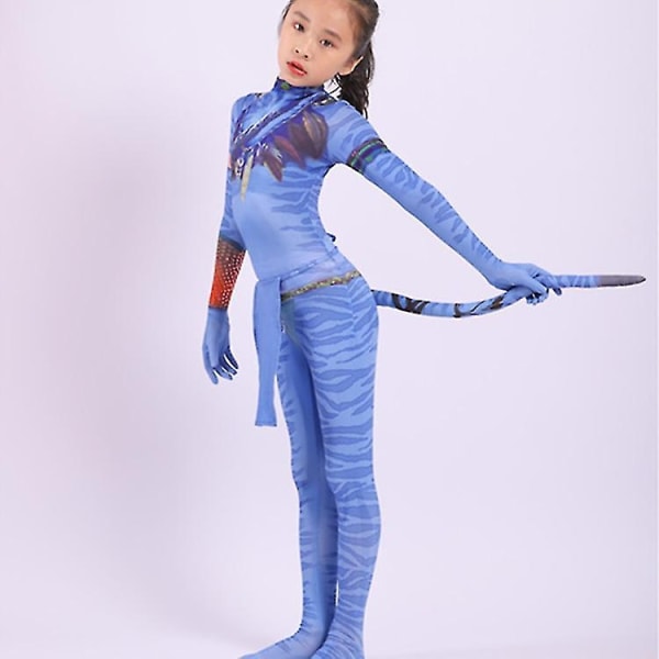 Avatar Cosplay -asu Halloween lapsille ja aikuisille - Asu Jumpsuit naisille ja lapsille (M-120) Naiset-WELLNGS Women Adult (S-150)