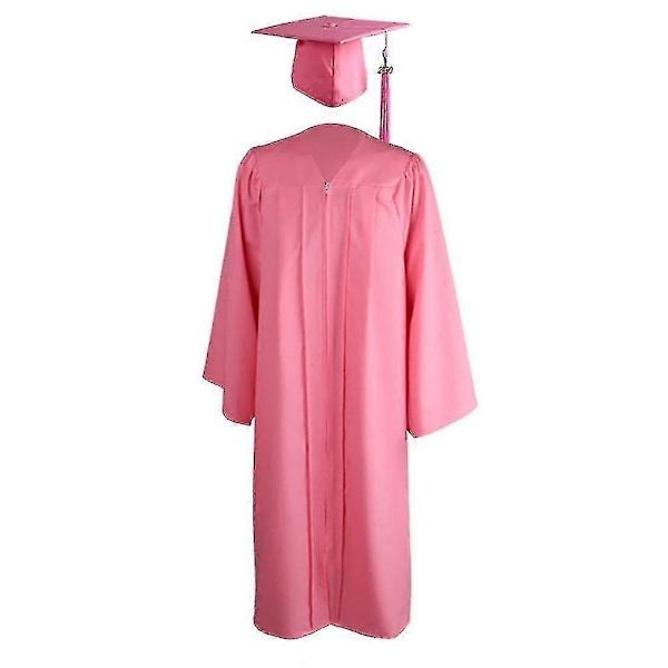 2022 Vuxen Dragkedja Universitets Akademisk Examensklänning Robe Mortarboard Cap-WELLNGS Pink L