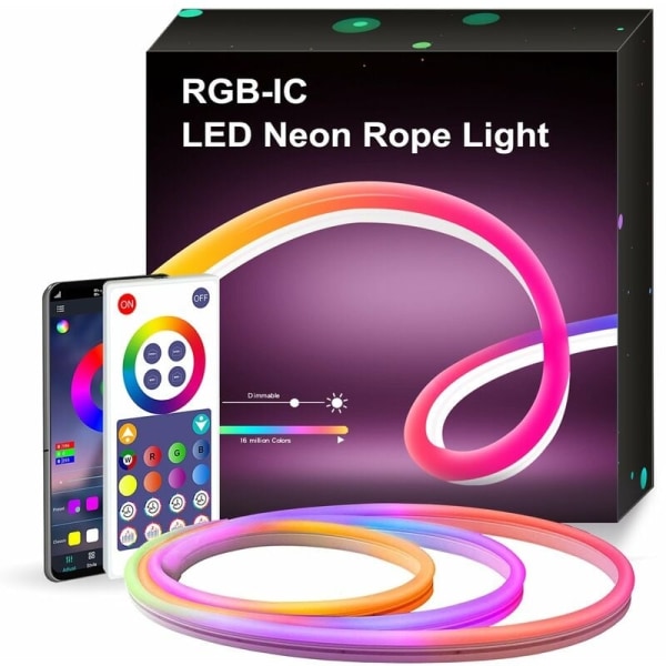 LED Neon Light Strip 3m RGBIC Bluetooth LED Strip Light med APP-WELLNGS