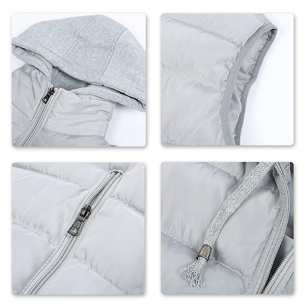 YOUTHUP Herr Quiltad Väst med Huva Utomhus Tjock Fritidssport Huva-WELLNGS Gray 2XL