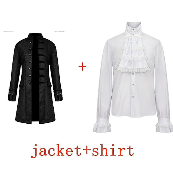 Miesten lasten steampunk-trenchcoat / paita Vintage Prince -takki Keskiaikainen renessanssi -takki Viktorian Edwardian Cosplay -asu-WELLNGS Black Set XL