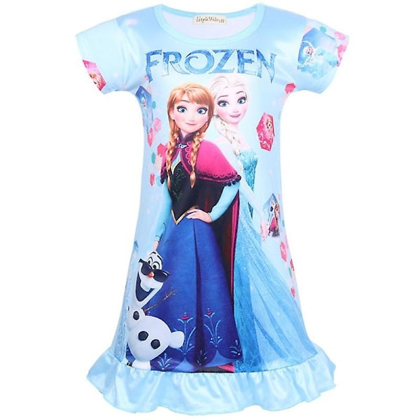 Jentekjole Frozen Prinsesse Elsa Anna Sommer Pyjamas Nattkjole - WELLNGS Light Blue 7-8 Years