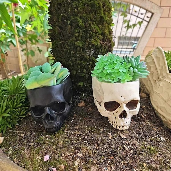Utomhus Trädgårdsdekoration Halloween Skalle Dekoration Suckulent Blomkruka Gotisk Heminredning Svart-WELLNGS