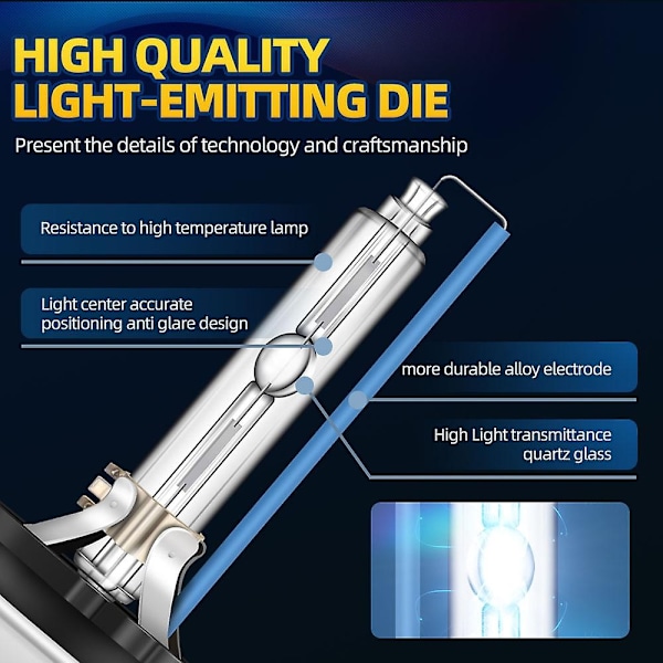 2 stk. D1S D1R HID Xenon-pære til bil 35W D1-lygte 3000K 4300K 5000K 6000K 8000K 10000K 12000K Auto 12V-WELLNGS D1R 12000 K