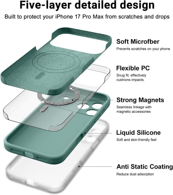 Furu Grønn Ultratynt MagSafe-kompatibelt Silikondeksel til iPhone 17 Pro Max vert pin iPhone 17 Pro Max