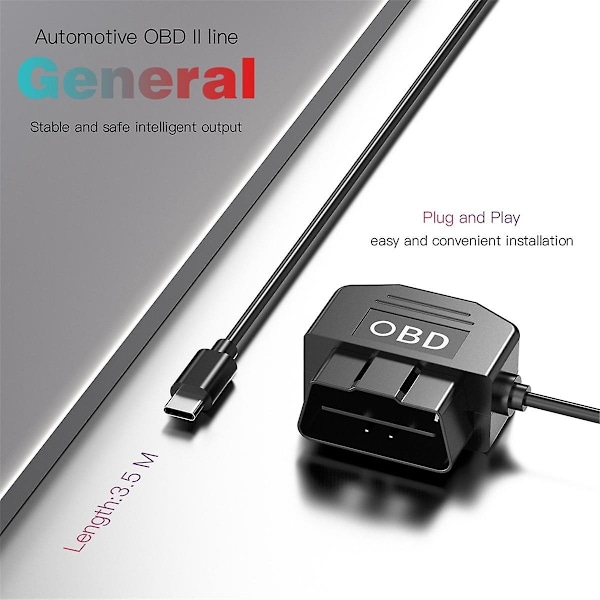Dash Cam Obd Hardwire Kit, Dash Camera Usb Type C Hardwire Kit med Obd Power Cable til Dashcam 12--WELLNGS