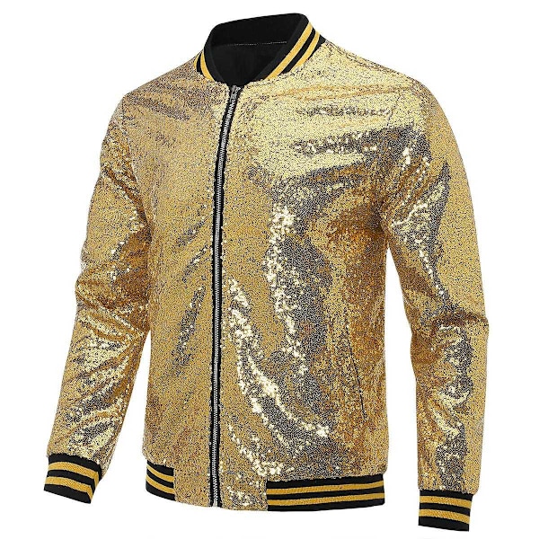 Allthemen Herr Sequin Casual Dragkedja Fest Bomberjacka-WELLNGS Gold S