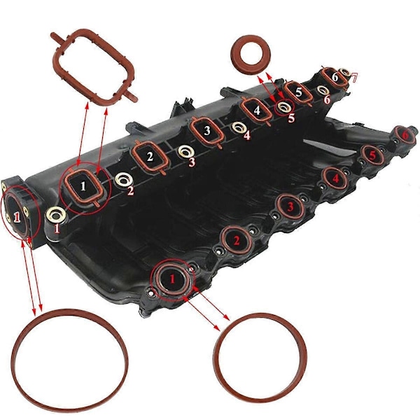 20-pack insugningsgrenrörs packningssats 11612246945 för 3 5 6 7-serien E61 E63 E70 E83 E90 E92 X3 X5 - WELLNGS