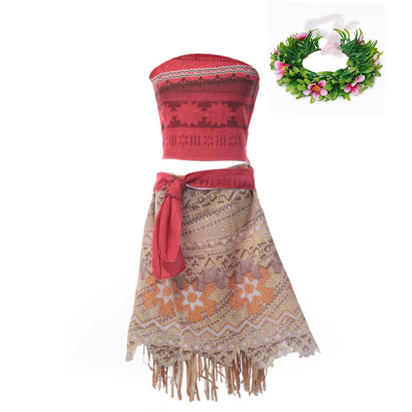 Disneyn tyttöjen asu Vaiana-mekko Kesä lapset Callas Moana Prinsessa Cosplay Lemmikkisika Kana-asu Halloween-naamiaisasu C Moana-asu 2-WELLNGS C Moana Set2 3T (110)