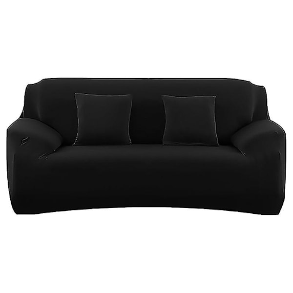 Soffaöverdrag i enfärgad tyg för vardagsrum Elastiskt hörn-soffaöverdrag Skydd för stol 1/2/3/4-sits - WELLNGS Black 1-seat 90-140cm