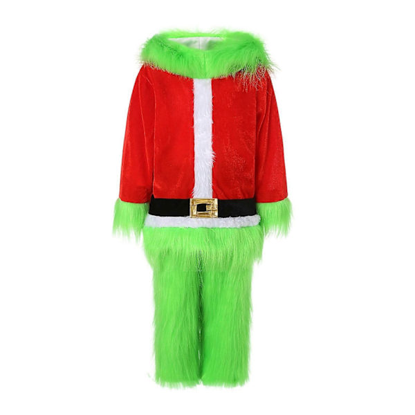 Julekostyme for barn - Grønn pelsmonster med hette, julemann-topp, grønn pelsbukse, avslappet drakt - WELLNGS 130