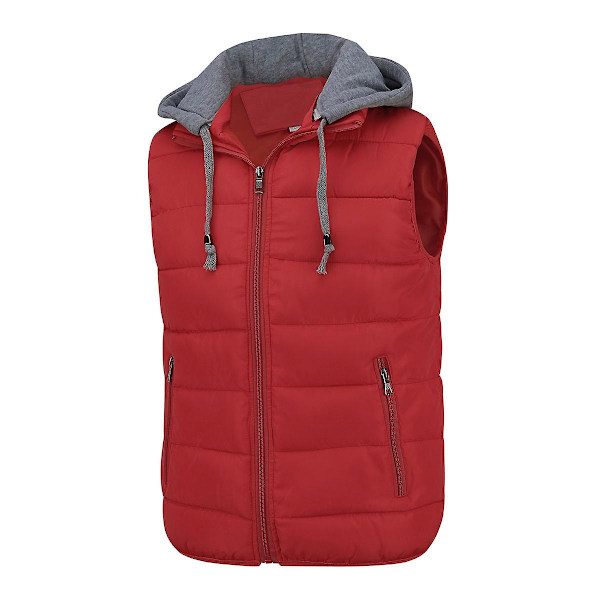YOUTHUP Herr Quiltad Väst med Huva Utomhus Tjock Fritidssport Huva-WELLNGS Red XS
