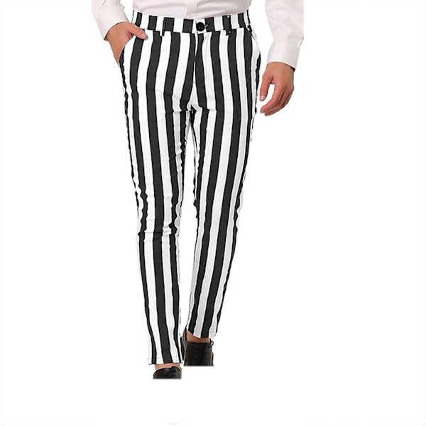 Herrbyxor med ränder, personliga fickor, knappar, kostymbyxor, leggings, casualbyxor - WELLNGS Black XXL