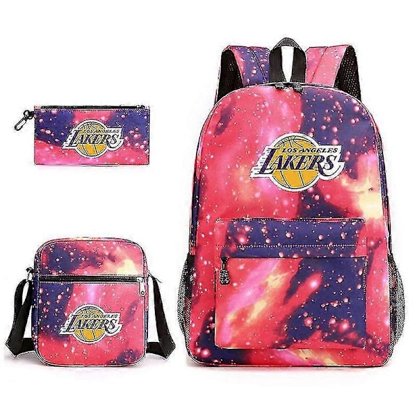 Kolmiosainen koululaukku Lakers-painatuksella, kynäkotelo ja olkalaukku -r-WELLNGS Starry red Shoulder bag