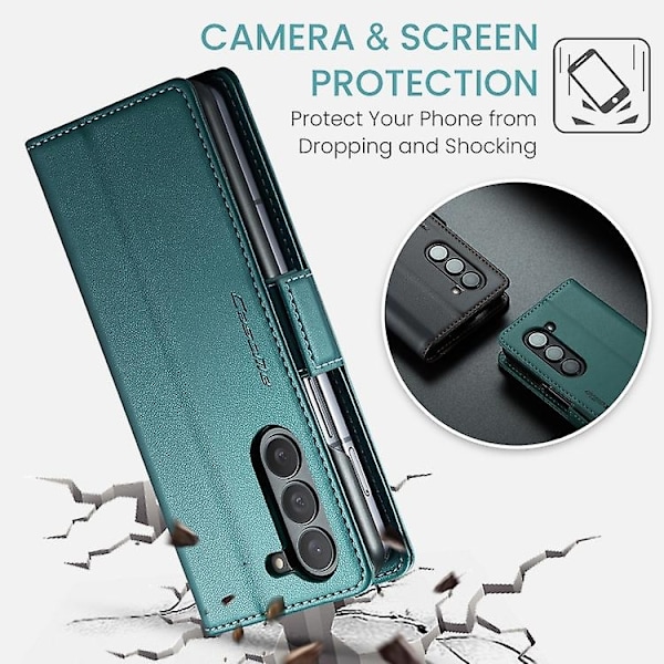 För Samsung Galaxy Z Fold5 CaseMe 023 Fjärilspänne Lychee Grain RFID Stöldskydd Läder Telefonfodral-WELLNGS Pearly Blue